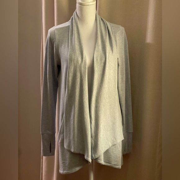 Athleta Sweaters - Athleta Pranayama Restore Wrap Heathered Heather  Blue Size M Open Front Soft!